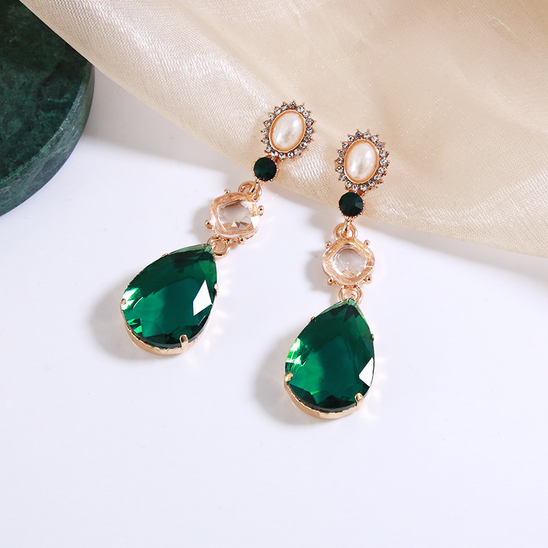 Long earrings | Baroque pearl earrings | Rhinestone inlaid earrings