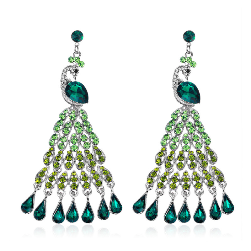 Beautiful Peacock Green Rhinestone Earring