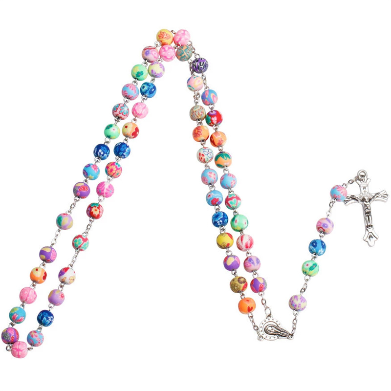 Colorful Polymer Clay Rosaries Beads Chain Necklaces