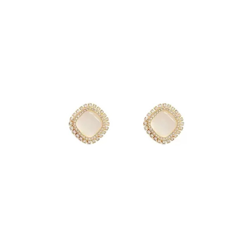 Square Rhinestone Opal Stud Earrings