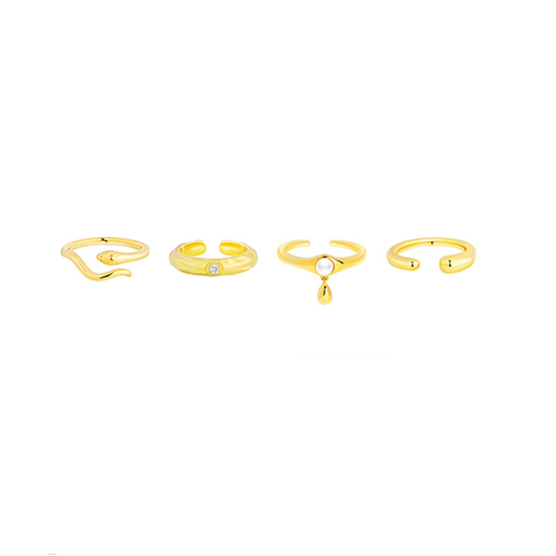Yellow Gold CZ Rings Set for Women