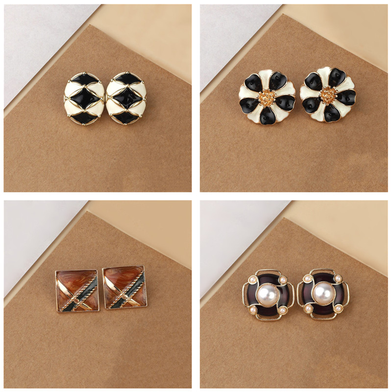 Colored Glazed Metal Oval Round Square Alloy Earrings