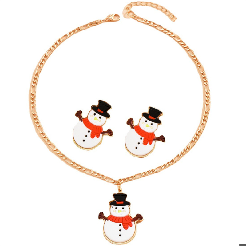 Christmas Snowman Charms Necklace and Earrings Set