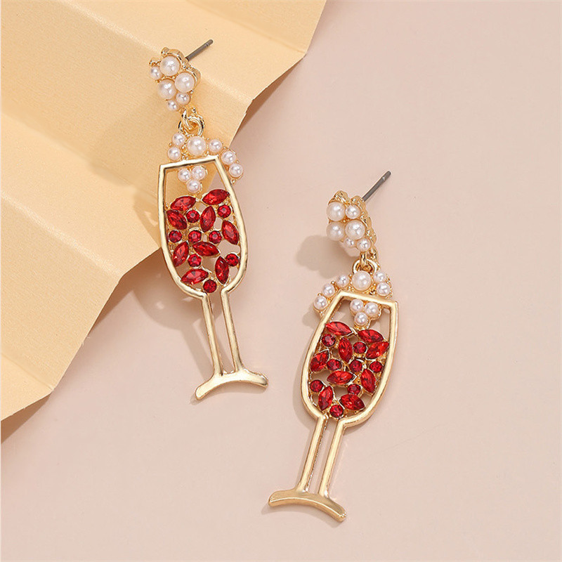 Red Crystal Gold plated Wine Glass Drop Earrings for women girls