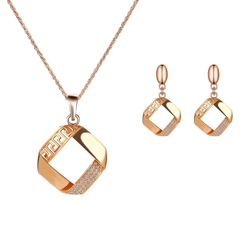 Square Pendant Necklace Earrings Sets