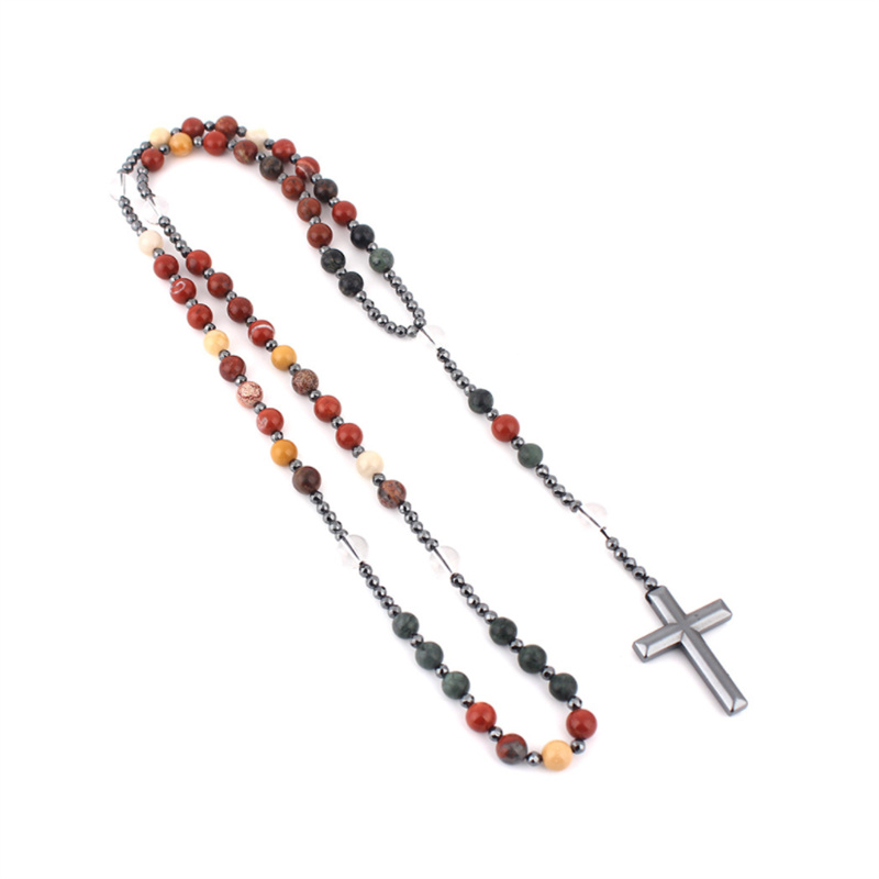Hematite Cross Rosary Necklace