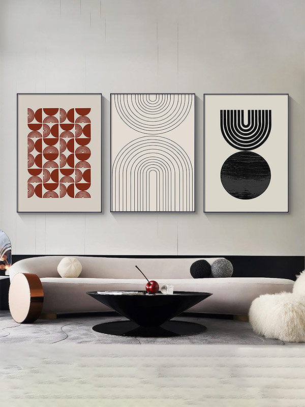 Abstract lines living room triptych
