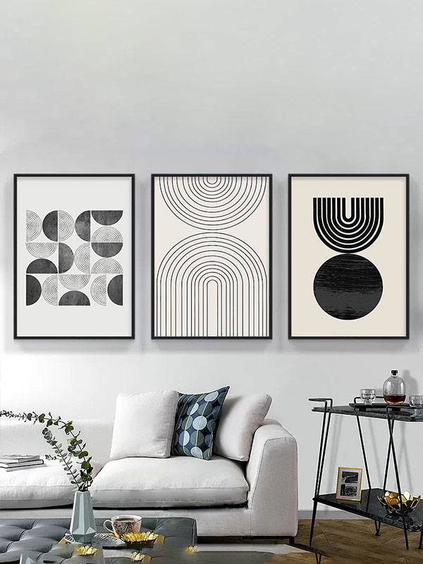 Abstract lines living room triptych