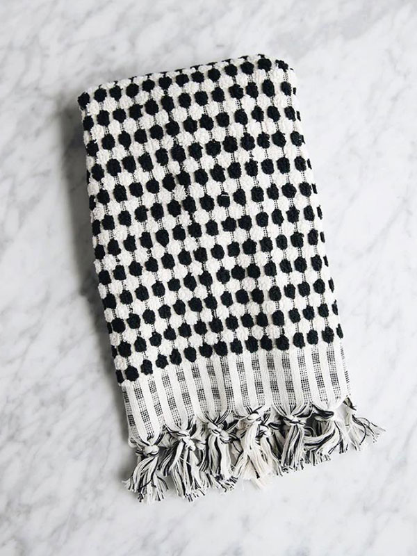 Hand-loomed turkish cotton towel - black dots