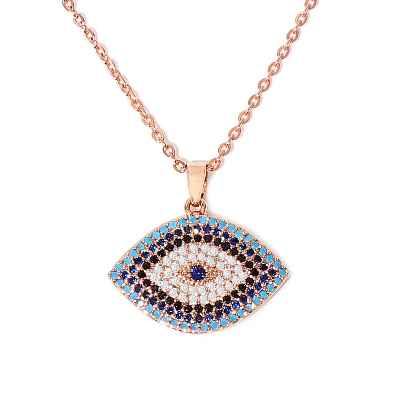 Copper Zircon Turquoises Inlaid Evil Eye Necklaces