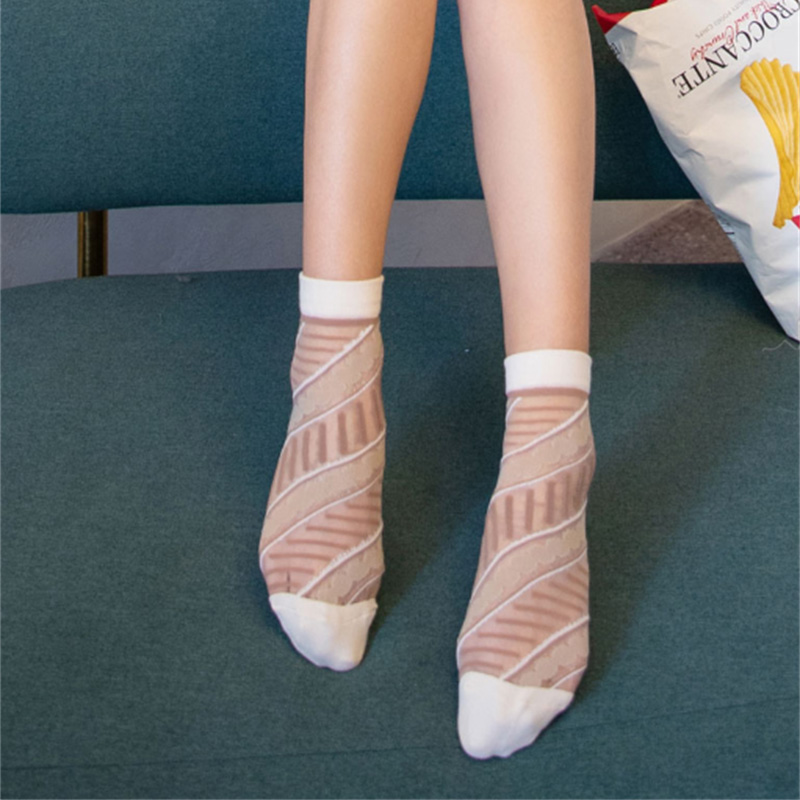 Teen young girl summer trendy thin cozy transparent glass fiber socks