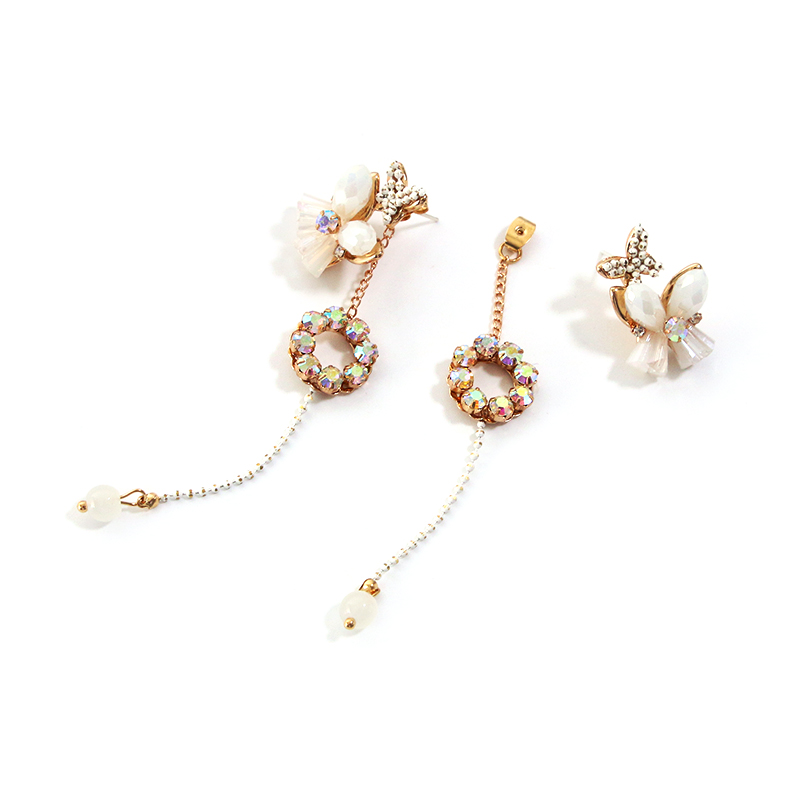 Gold Plated Crystal Diamond Butterfly 925 Sterling Silver Dangle Earrings for Women