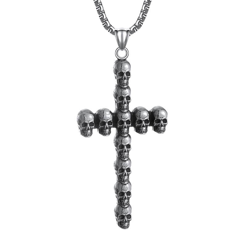 Stainless Steel Skull Cross Pendant Necklace