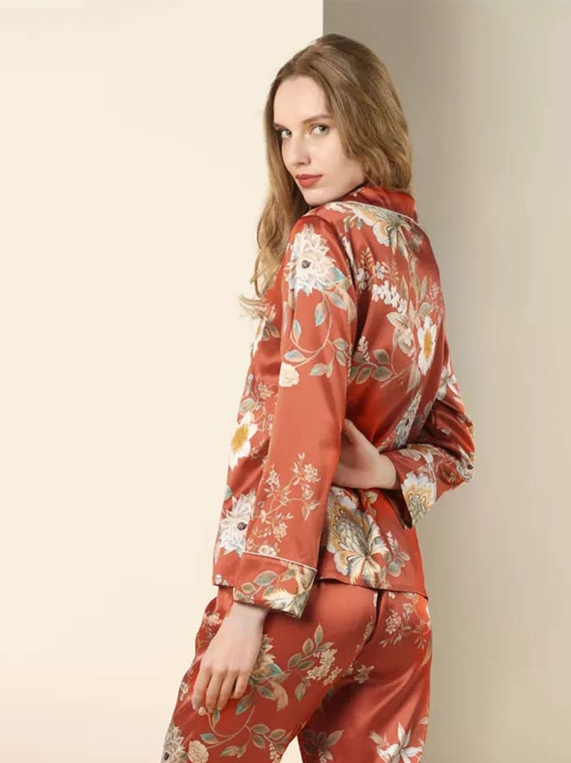Printed 100% Silk Lady Pajama Set | Printed Silk Pajama | Lady Pajama Set