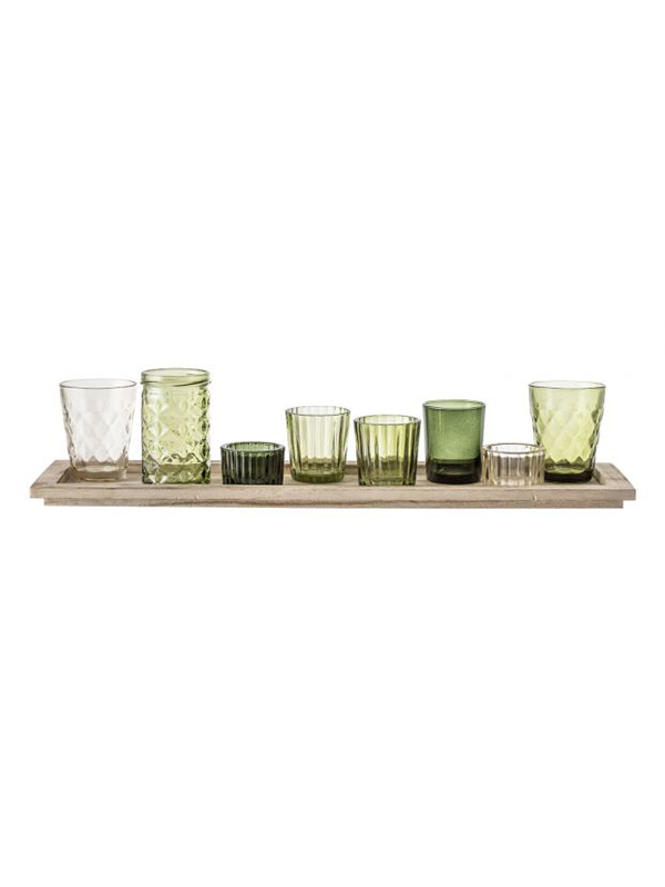 Rectangular plate and candle holders - Set of 9