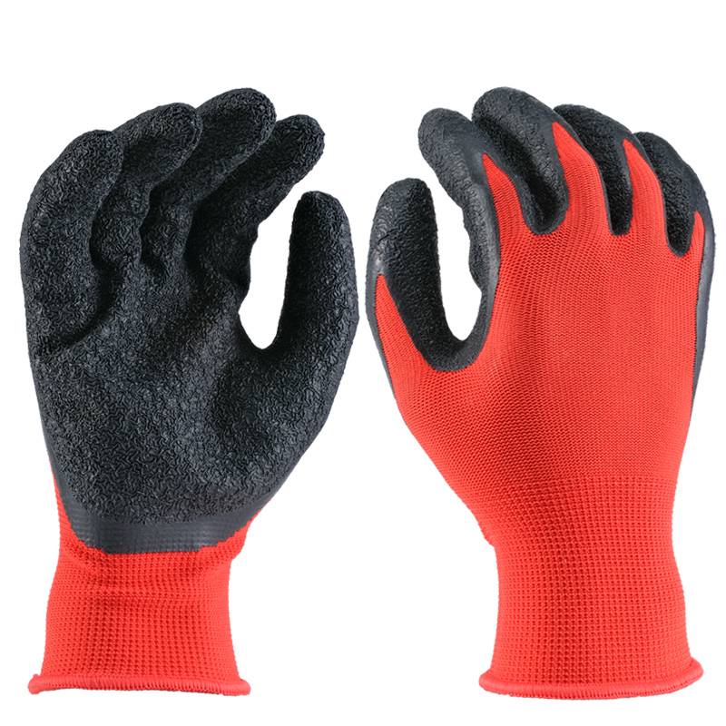 13G polyester glove crinkle latex palm coated 