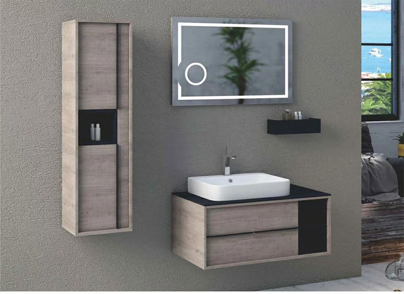Plywood bathroom vanity with side cabinet