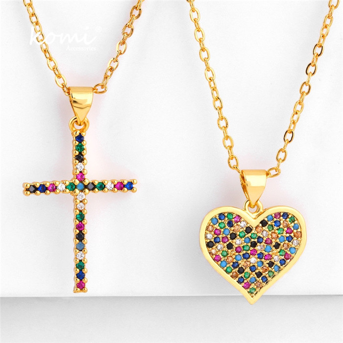 Colored Rhinestone Inlaid Cross Pendant Necklace