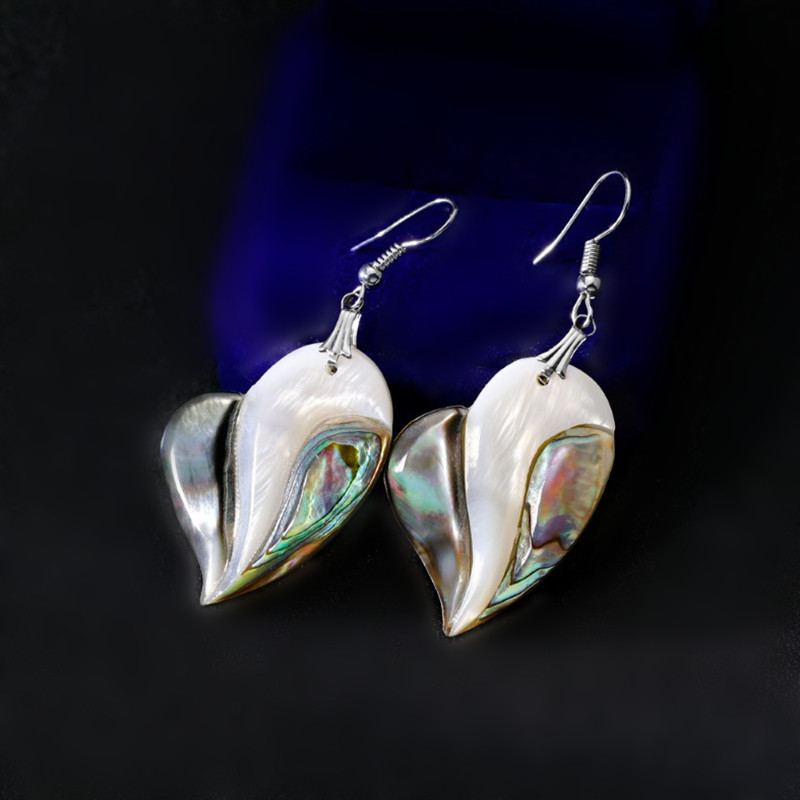 Abalone Paua and white shell heart dangle earrings
