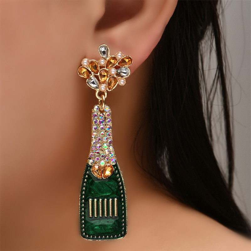 women's champagne bottle dangle earrings