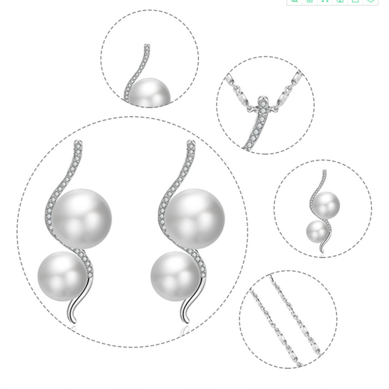 silver necklace earrings pearl jewelry set