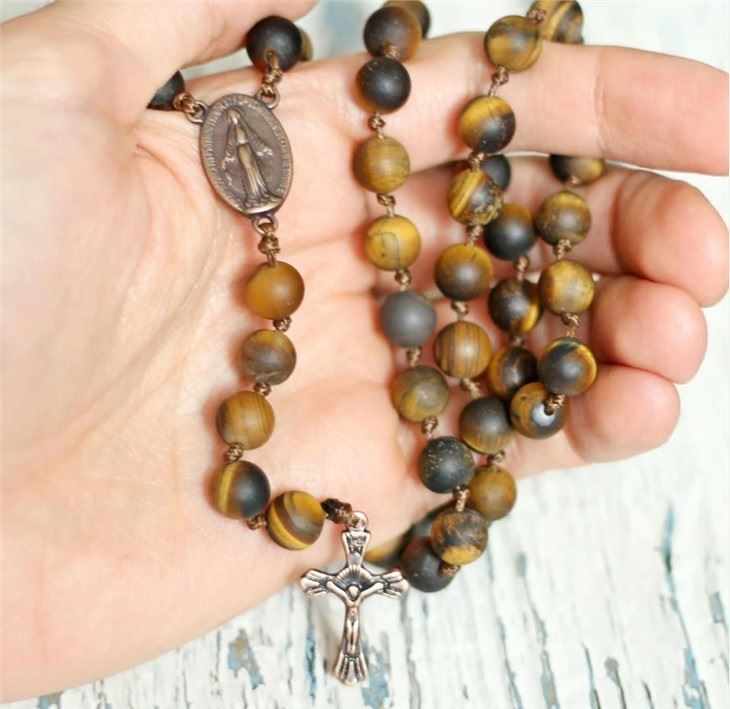 Tiger Eye Prayer Beads Rosary Necklace