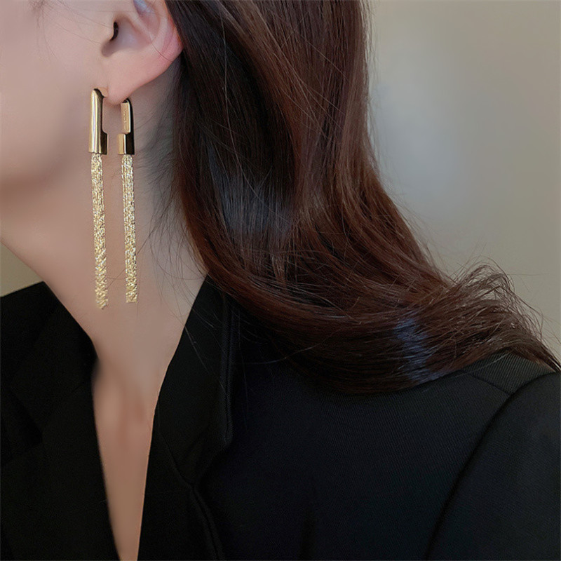 Womens gold metal tassels dangle earrings