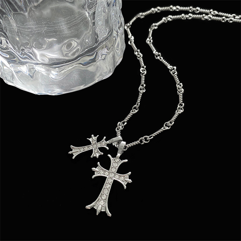 Silver CZ cross pendant necklace for women men