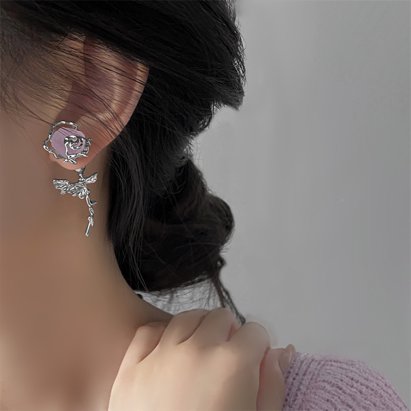 Womens rose flower earrings studs