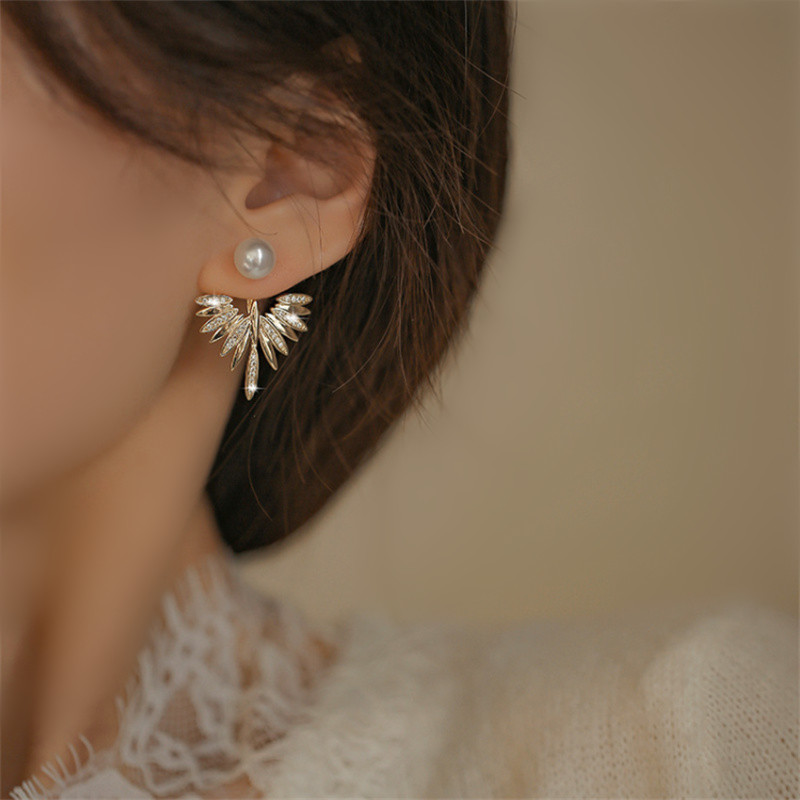 Womens Gold Wings Stud Earrings