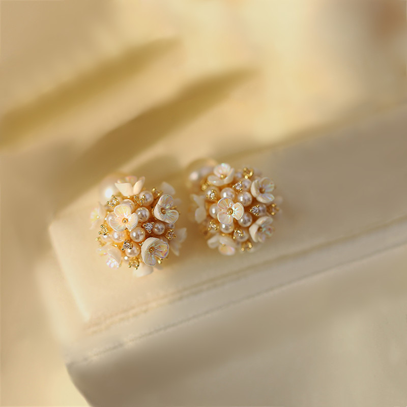 Flower and Pearl Wedding Earrings