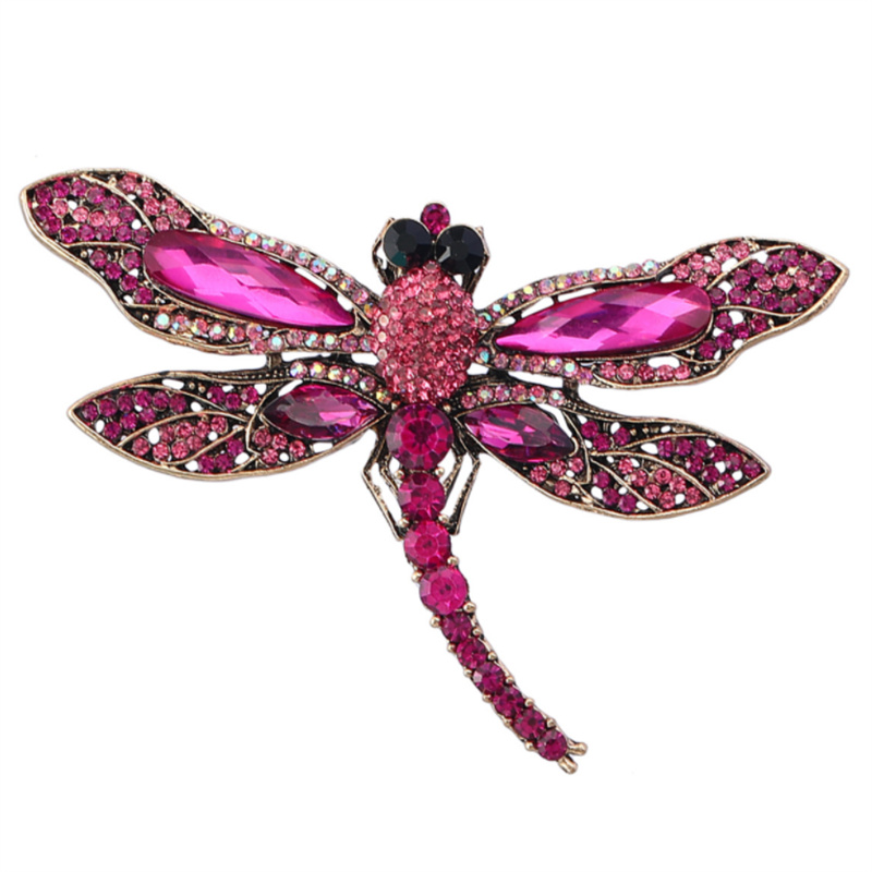 womens fushia crystal rhinestone enamel dragonfly brooch pin