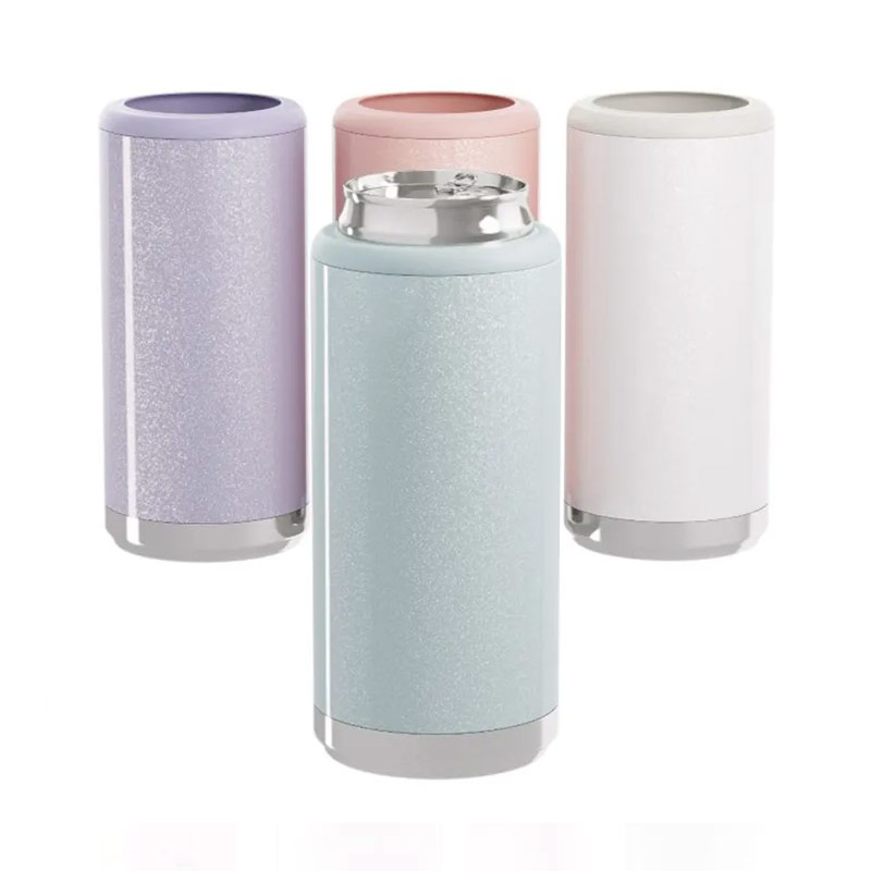 Sublimation 12 oz beer tall slim double wall stainless steel can cooler with drinking lid S04-0010 glam camp