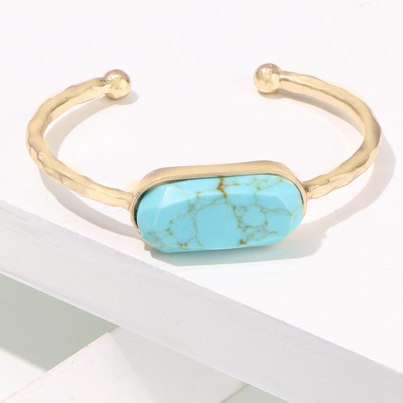 Gold Plated Irregular Metal Bangle Turquoise Cuff Bracelet