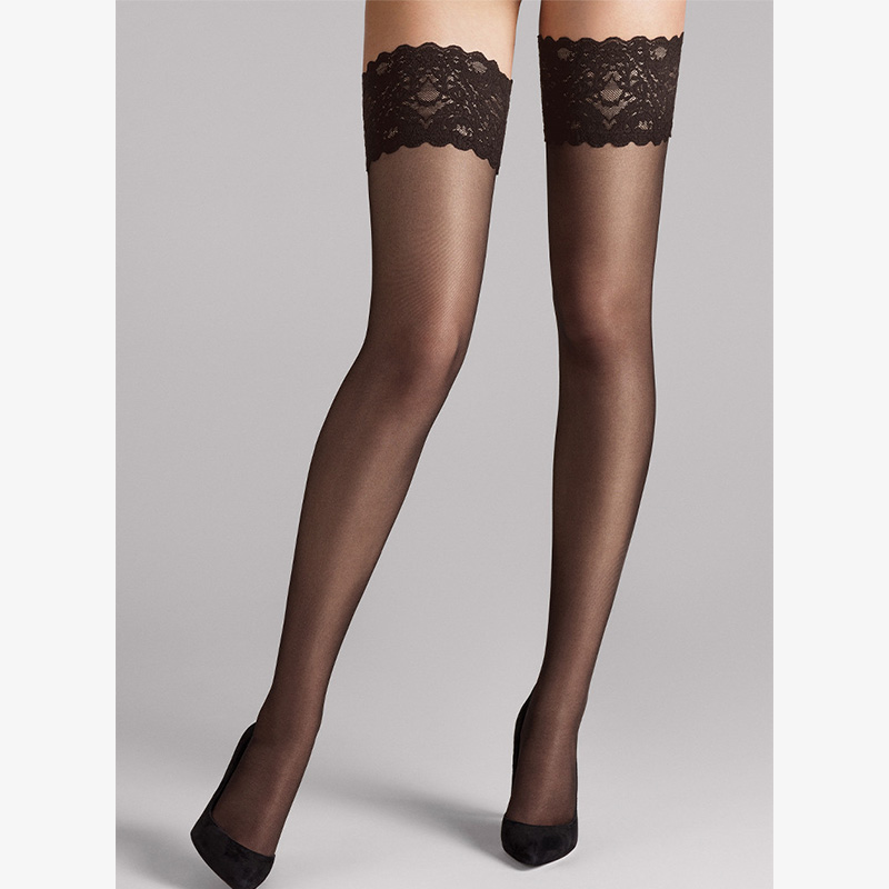 Ladies lace nylon stockings silky sheer reinforced