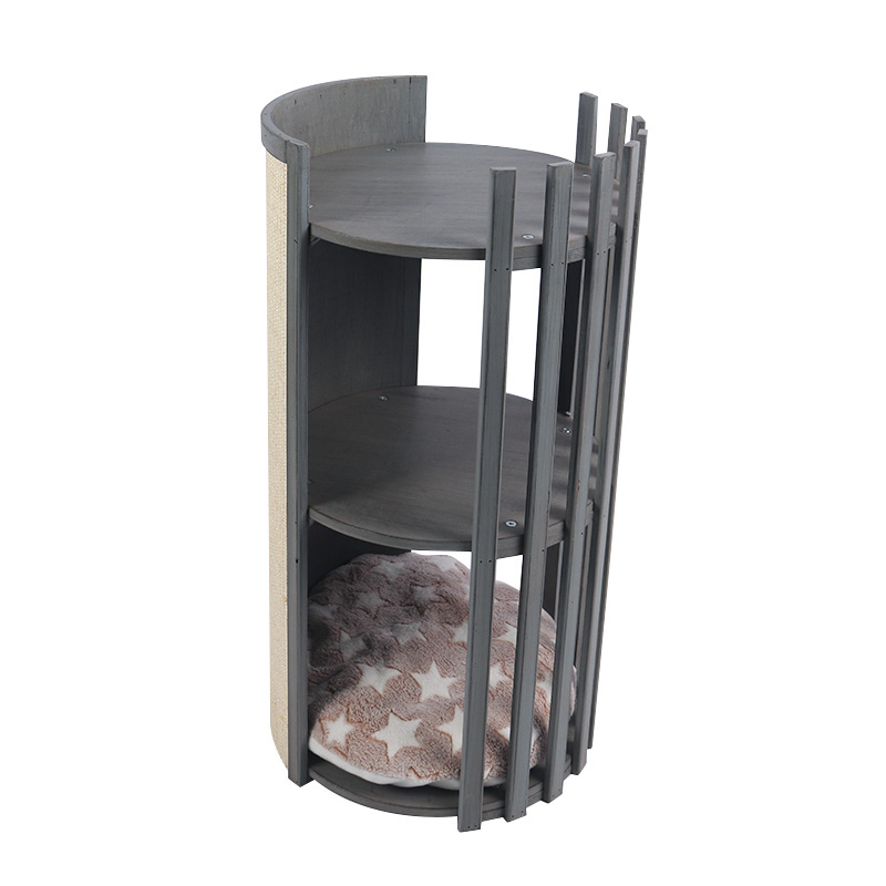 Solid wood double deck cat nest with scratch board pet product