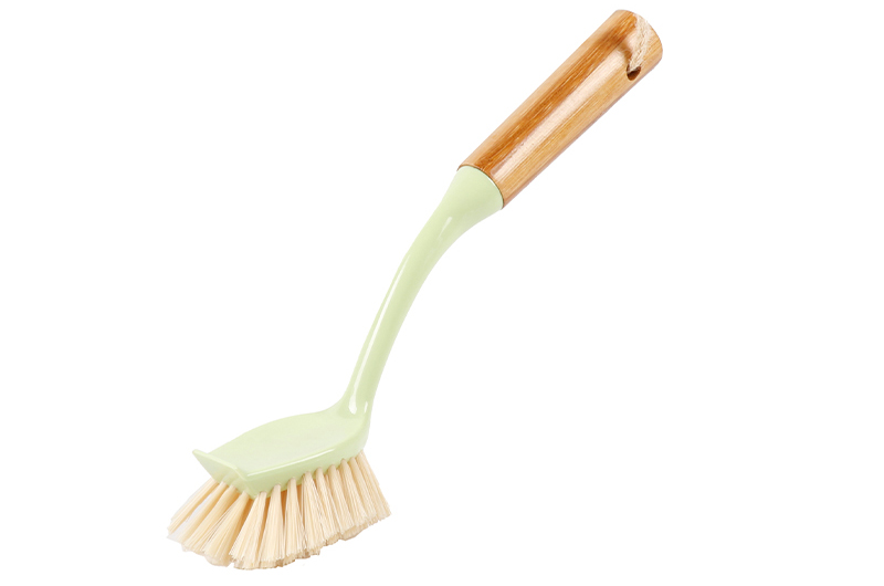 scrub brush cleaner with bamboo grip