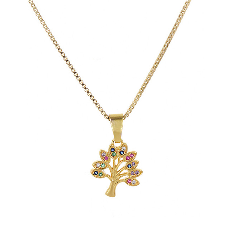18K Gold Plated Tree Pendant Necklace with Cubic Zirconia Silver Wish Tree of life Charm Chain Necklaces Fine Jewelry for Women