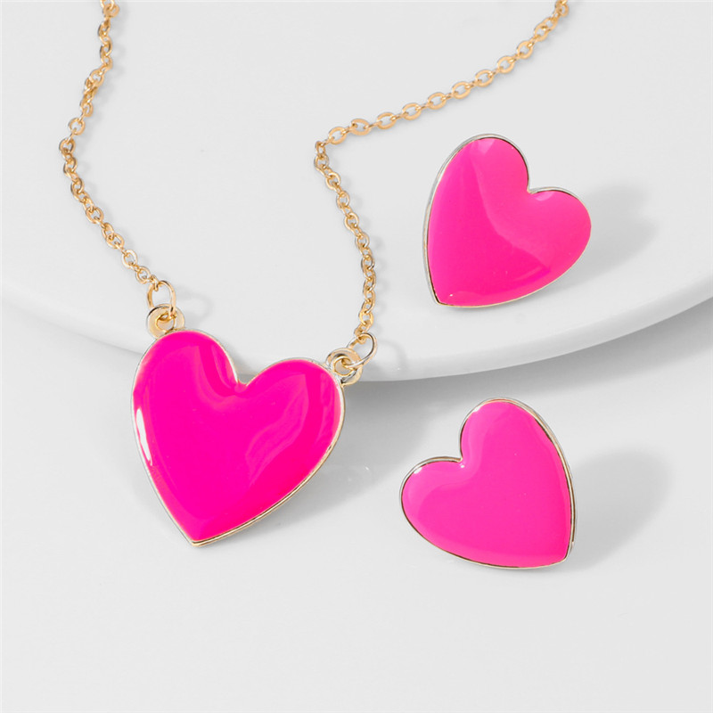 Fushia heart necklace and earrings set