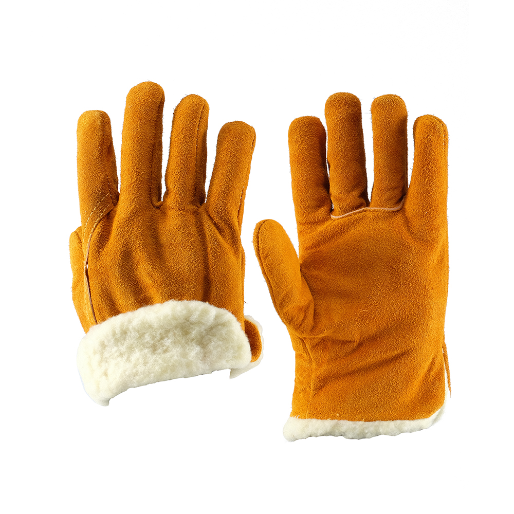 Cow leather driver glove, Artificial wool linning for Winter