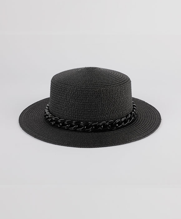 Summer Chain Flat Top Straw Hat Womens Outdoor Leisure Sunshade Hat  
