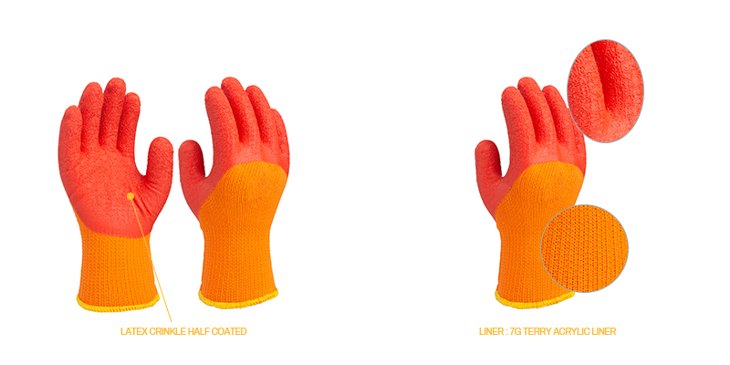 7G Acrylic liner gloves | Latex half coated gloves | Half coated gloves