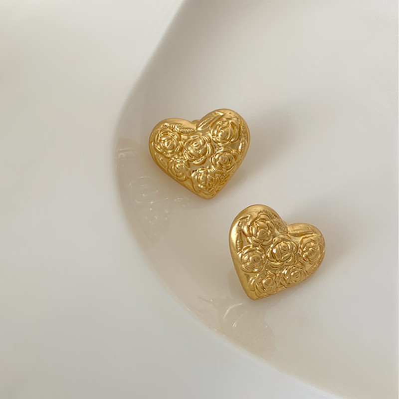 Gold Love Heart Earrings Studs