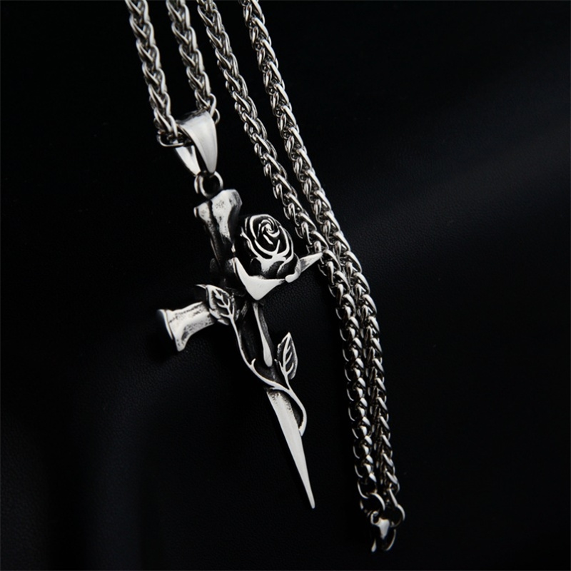 Rose Cross Pendant Religious Jewelry Christian Baptism Gift