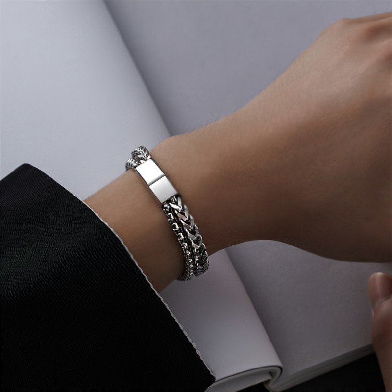 Stainless Steel Double row chain Bracelet with magnetic clasp