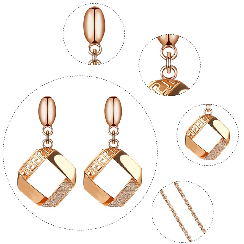 Detail of Square pendant necklace earring set