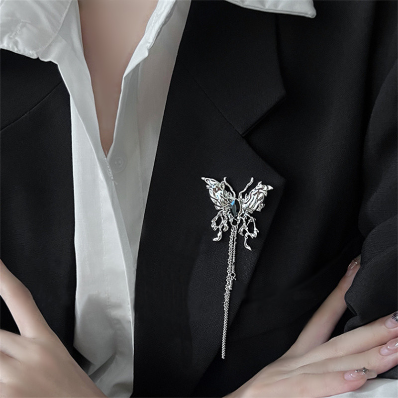 Silver Butterfly Suit Shirt Brooch Pin for Women Men