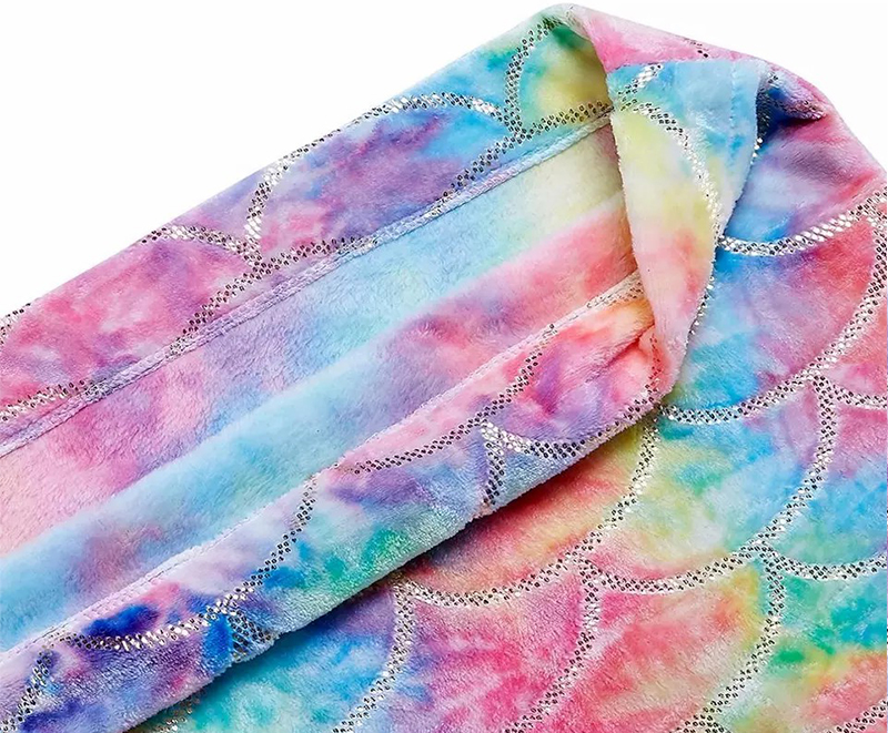 Brightly coloured glitter mermaid flannel blanket 7