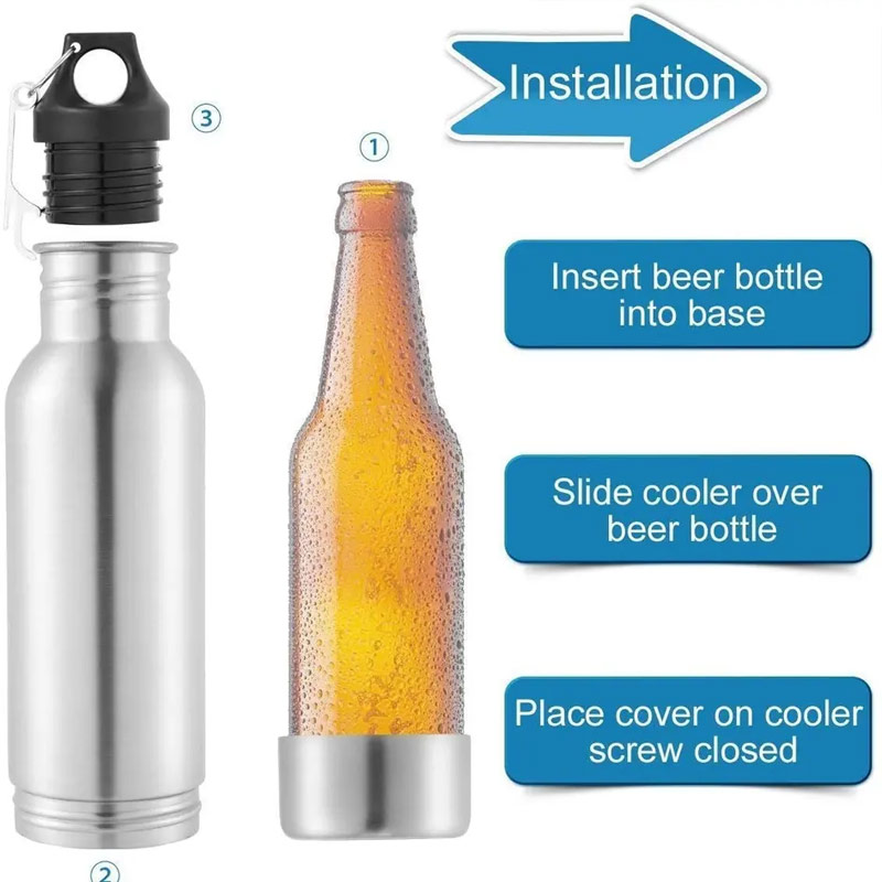 12 oz double wall stainless steel refrigerated vacuum beer bottle S04-0042 glam camp