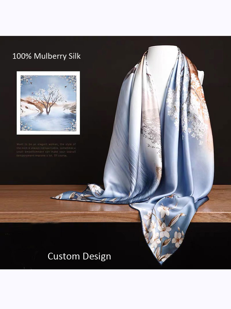 Custom Satin Screen Printed Silk Scarves Wholesale